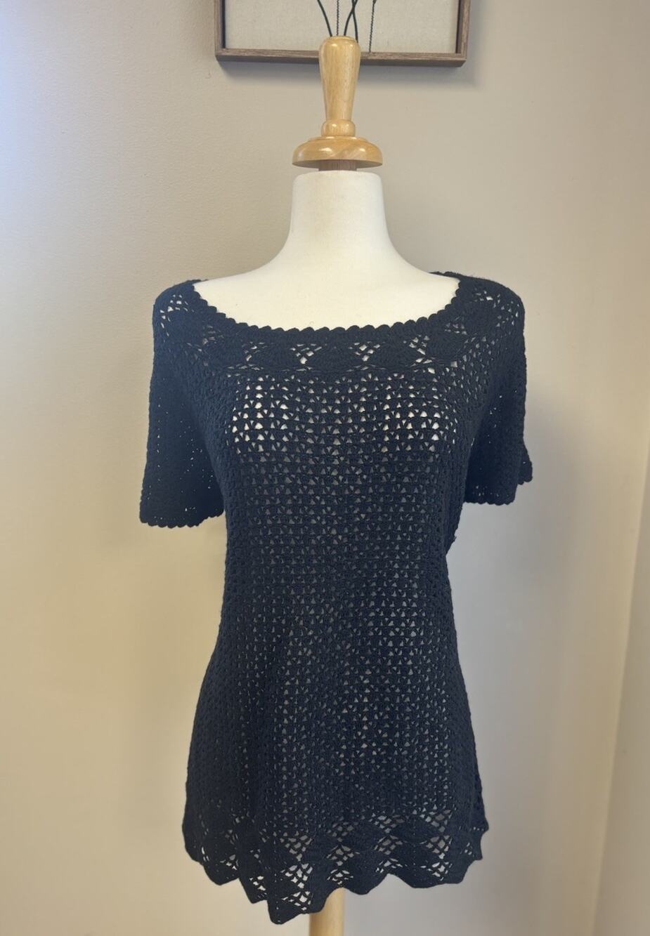 Eddie Bauer Black Open Crochet Sweater Linen Cotton Beachy Boho Size 3X
